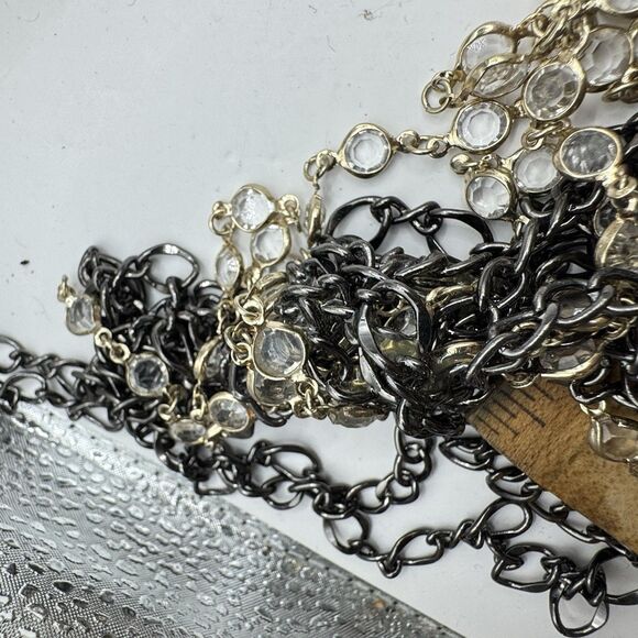 Chico’s Layered Knotted Chain Bezel Set Crystal Draped Statement Necklace - Picture 3 of 13